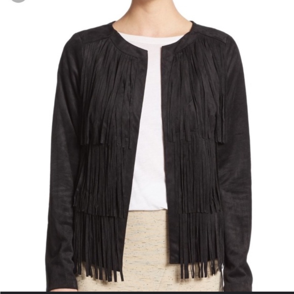 Kensie Black Fringe Faux Suede Jacket - Picture 7 of 7